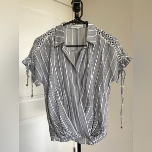 HEARTLOOM blue and white striped blouse with detailing on the shoulders
